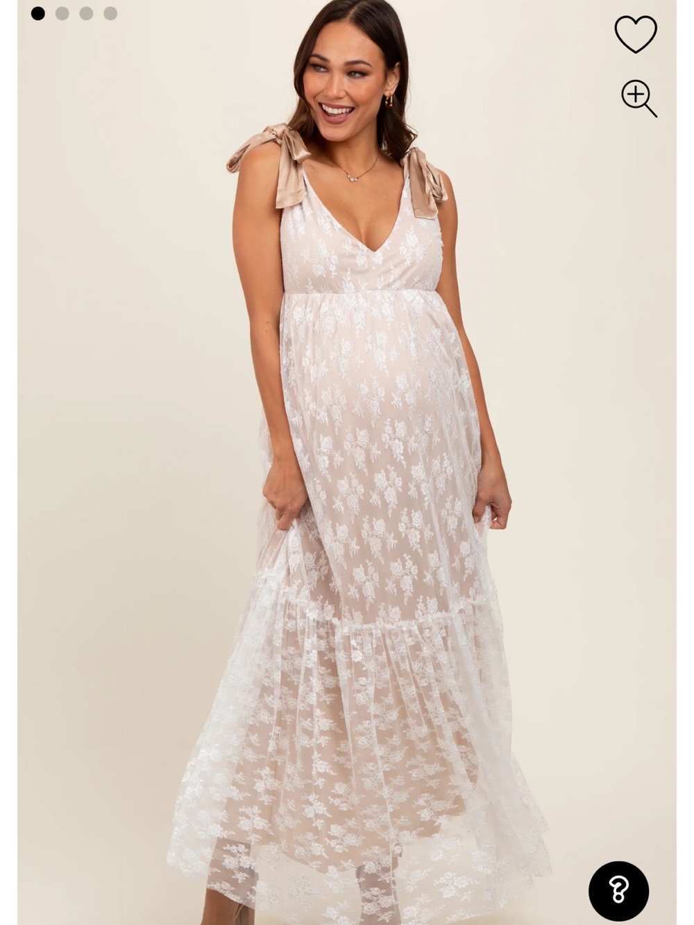 Beige V-Neck Lace Overlay Maternity Maxi Dress